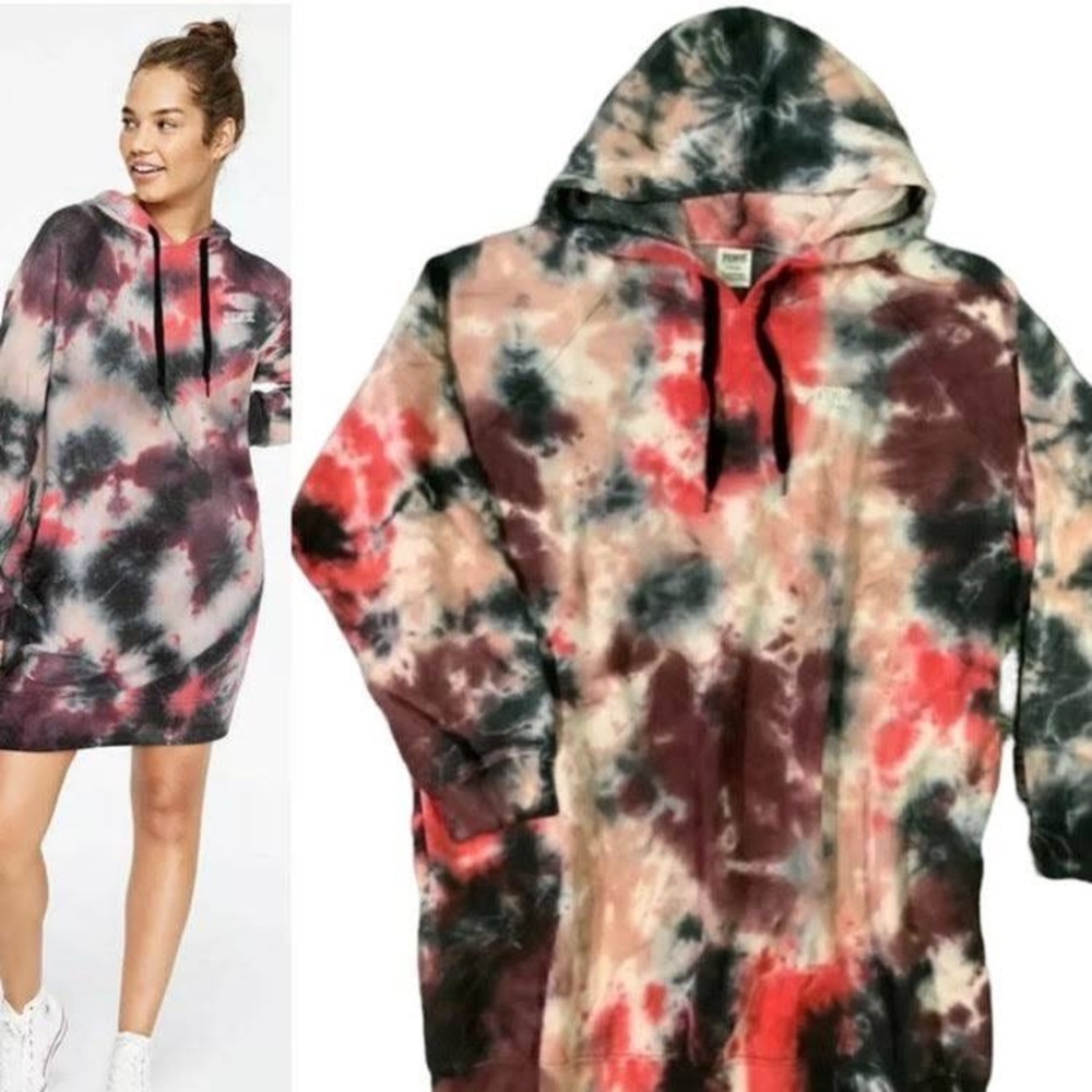 PINK Purple Tie Dye Hoodie Dress